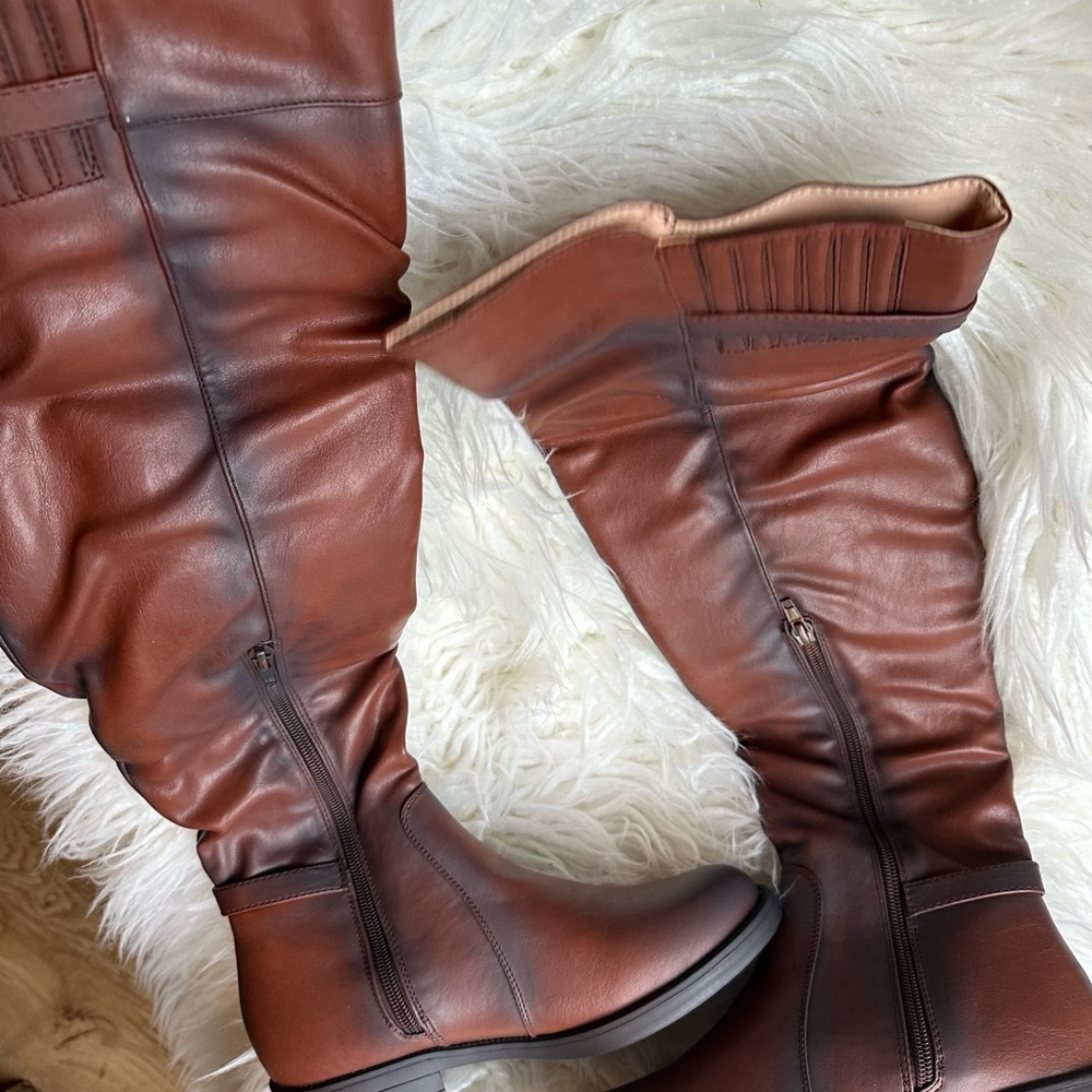 Chase + Chloe Brown Over the Knee Boots Classic Equestrian Style Maggy 3 - Picture 6 of 9
